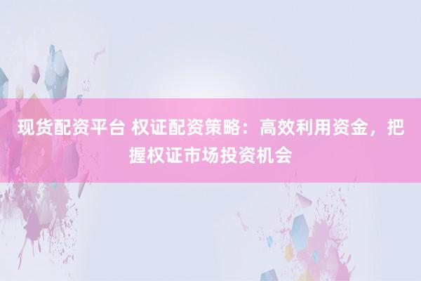 现货配资平台 权证配资策略：高效利用资金，把握权证市场投资机会