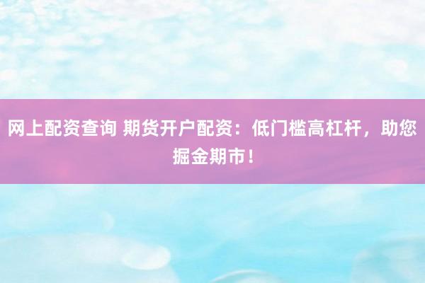 网上配资查询 期货开户配资：低门槛高杠杆，助您掘金期市！