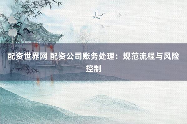 配资世界网 配资公司账务处理：规范流程与风险控制