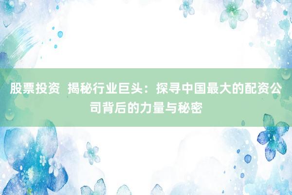 股票投资  揭秘行业巨头：探寻中国最大的配资公司背后的力量与秘密