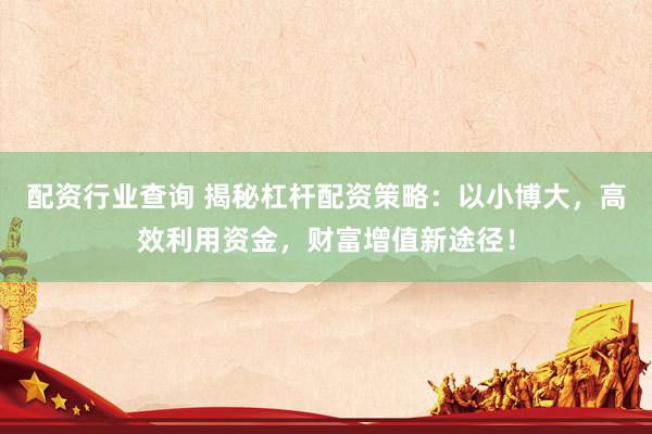 配资行业查询 揭秘杠杆配资策略：以小博大，高效利用资金，财富增值新途径！