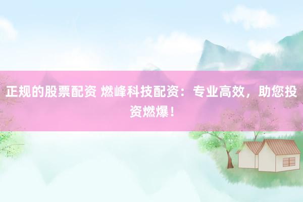 正规的股票配资 燃峰科技配资：专业高效，助您投资燃爆！