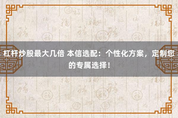 杠杆炒股最大几倍 本信选配:个性化方案,定制您的专属选择!