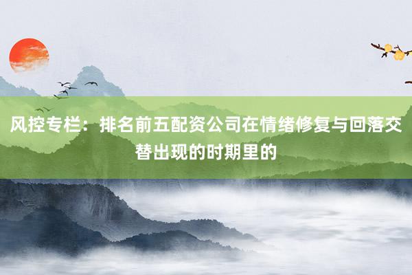 风控专栏：排名前五配资公司在情绪修复与回落交替出现的时期里的