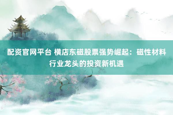 配资官网平台 横店东磁股票强势崛起:磁性材料行业龙头的投资新机遇