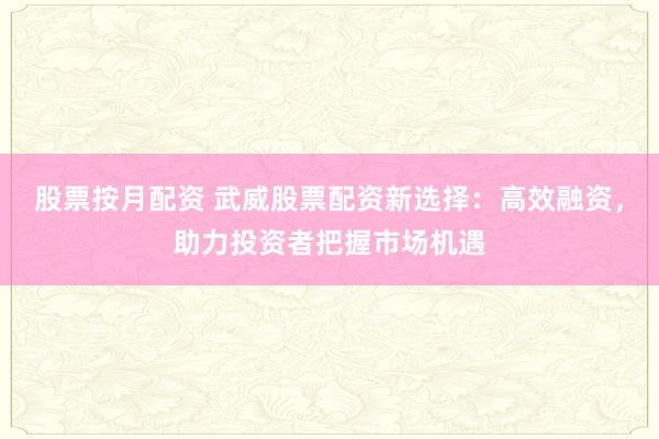 股票按月配资 武威股票配资新选择：高效融资，助力投资者把握市场机遇