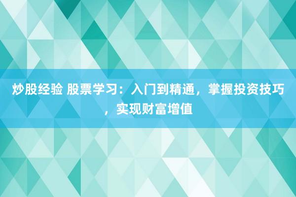 炒股经验 股票学习：入门到精通，掌握投资技巧，实现财富增值